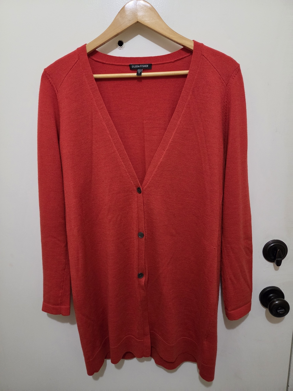 Eileen Fisher Tomato Red 3 Button-Front V-Neck Cardigan